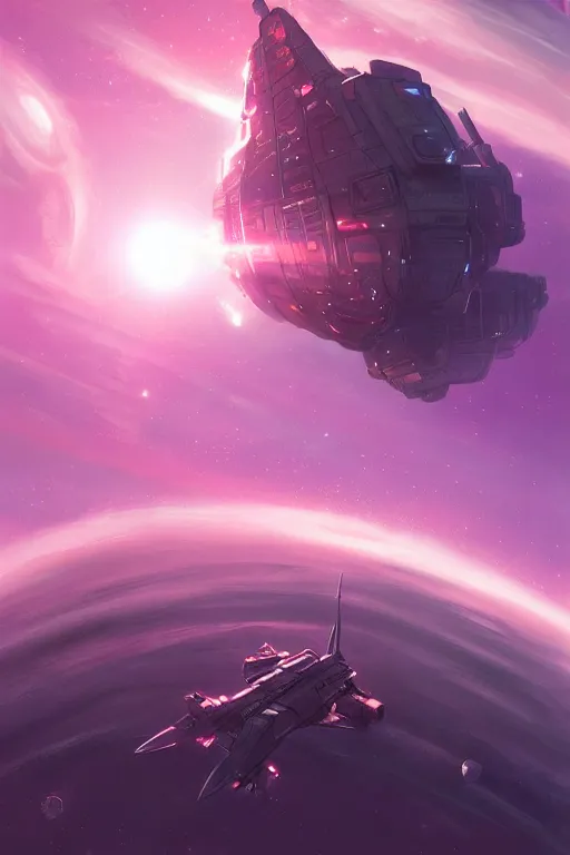 Prompt: spaceship in front of a pink planet, art by guweiz, dramatic lighting, highly detailed, incredible quality, trending on artstation
