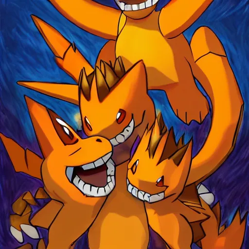 Image similar to charizard fighting dugtrio, pokemon artwork