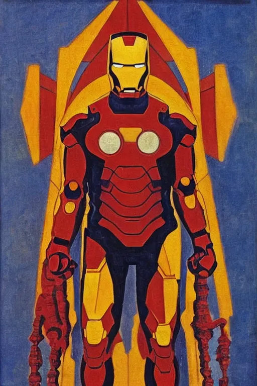 Prompt: iron man, marvel, artwork by nicholas roerich