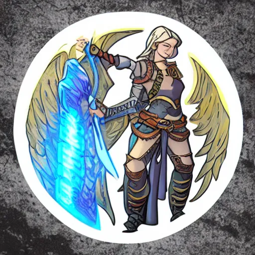 Image similar to a sticker of an aasimar from dungeons and dragons