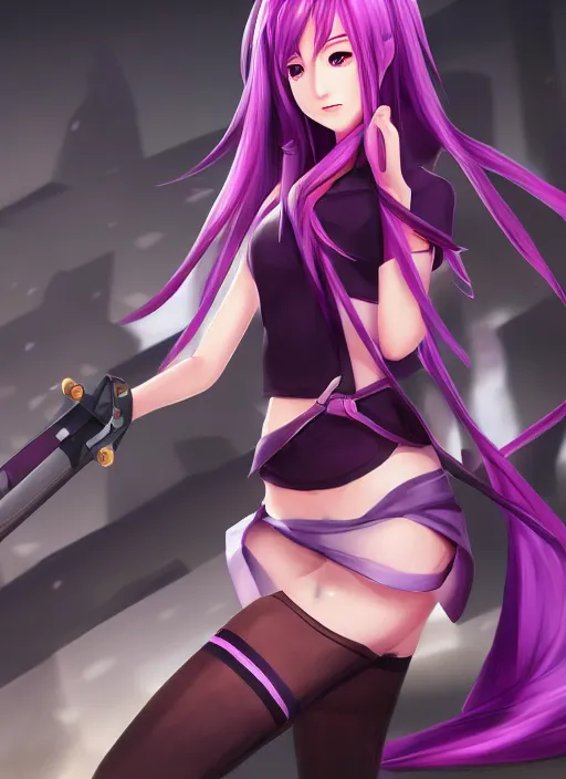 Prompt: hitagi senjougahara, league of legends character select art, digital art, octane render