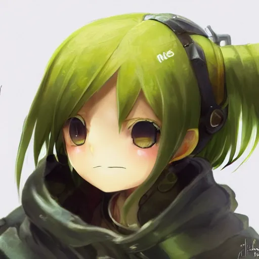Image similar to made in abyss riko concept art, super detailed face and green eyes, yellow hair, colorful, WLOP, kuvshinov, very coherent symmetrical artwork. Cinematic, hyper realism, high detail, 8k, trending on artstation