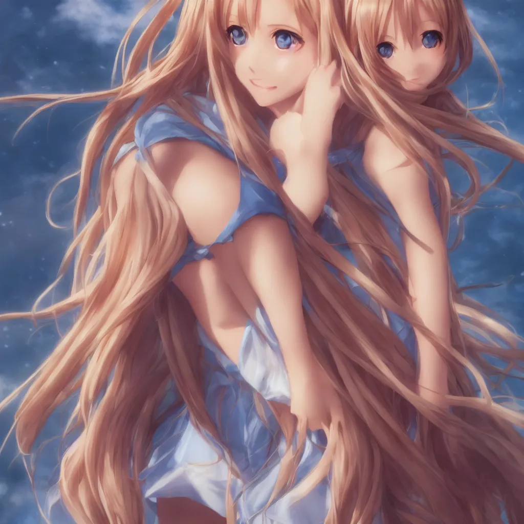 Image similar to a very beautiful young yuuki asuna, full body, long wavy blond hair, sky blue eyes, full round face,, bikini, miniskirt, front view, mid - shot, highly detailed, cinematic wallpaper by stanley artgerm lau