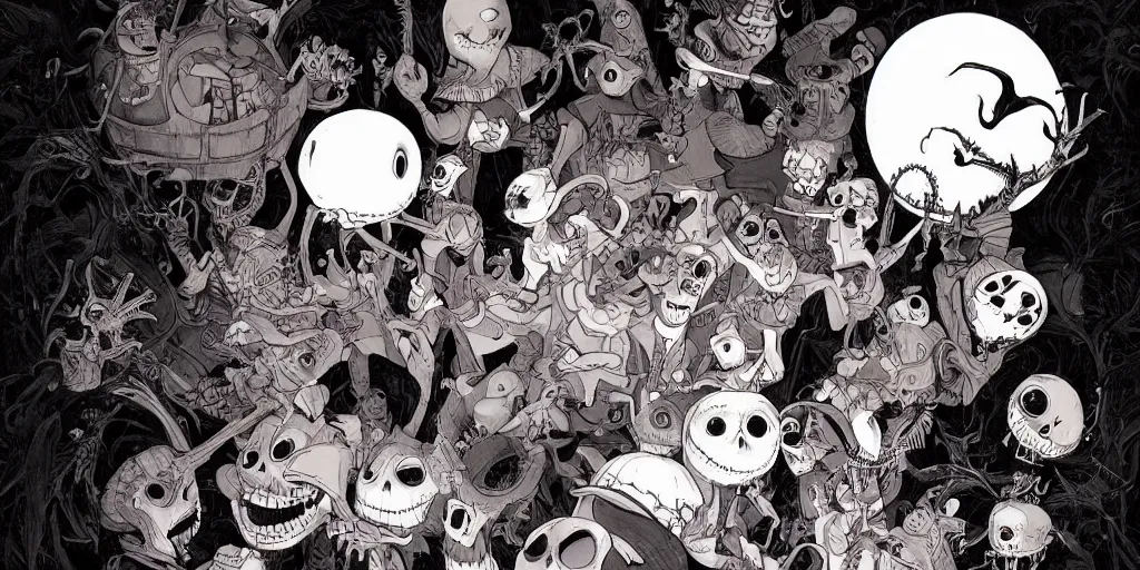 Image similar to a study of cell shaded cartoon of a scene from tim burtons nightmare before christmas, illustration, single character, close up, concept art by josan gonzales and wlop, by james jean, victo ngai, david rubin, mike mignola, laurie greasley, highly detailed, sharp focus, trending on artstation, hq, deviantart, art by artgem