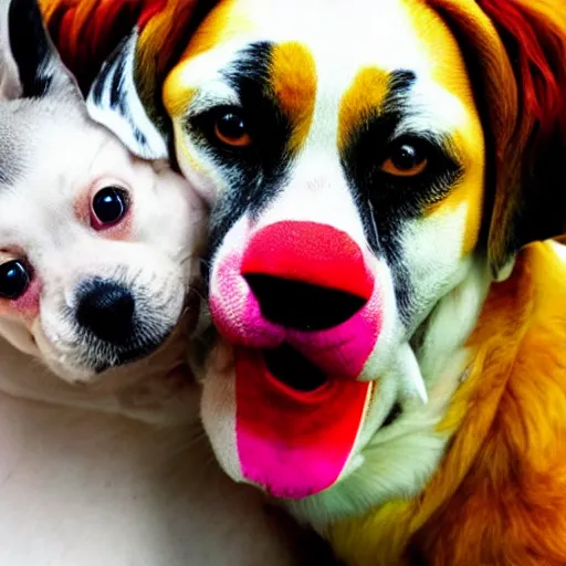 Image similar to photo of a clown with the face of a dog