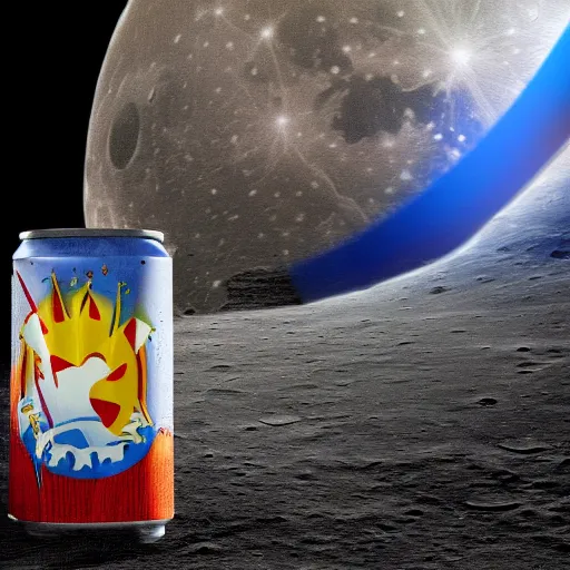 Image similar to electric guitar and a beer can on the moon. very detailed. hd photo. hyper realistic