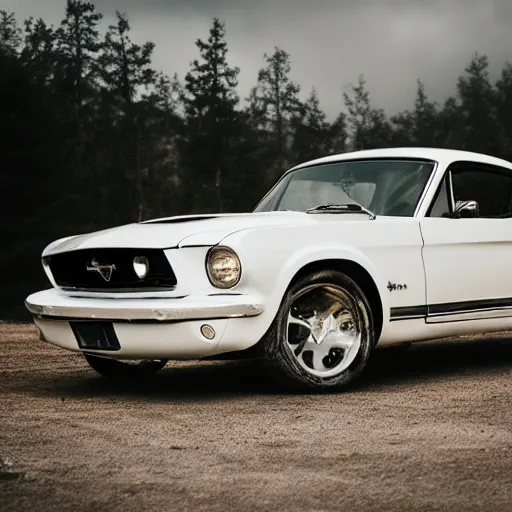 Image similar to Dark Paradise, 8k, White Mustang