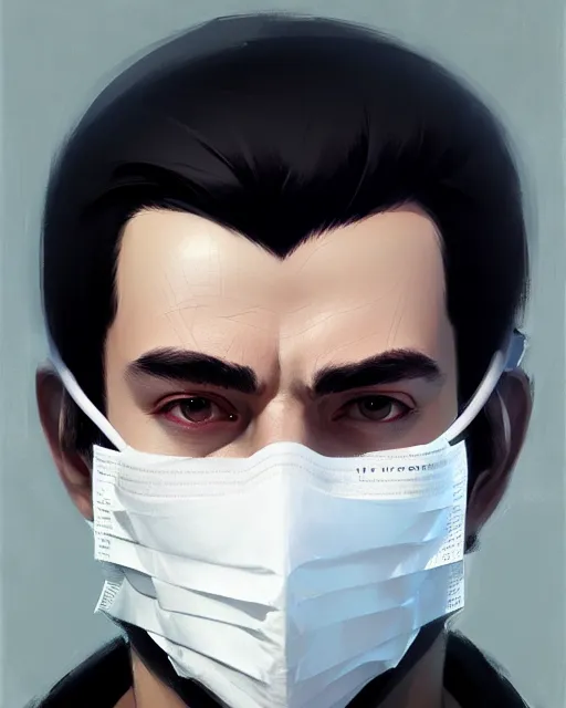 Image similar to a ultradetailed beautiful panting of a european man wearing black medical mask, by ilya kuvshinov, greg rutkowski and makoto shinkai, trending on artstation