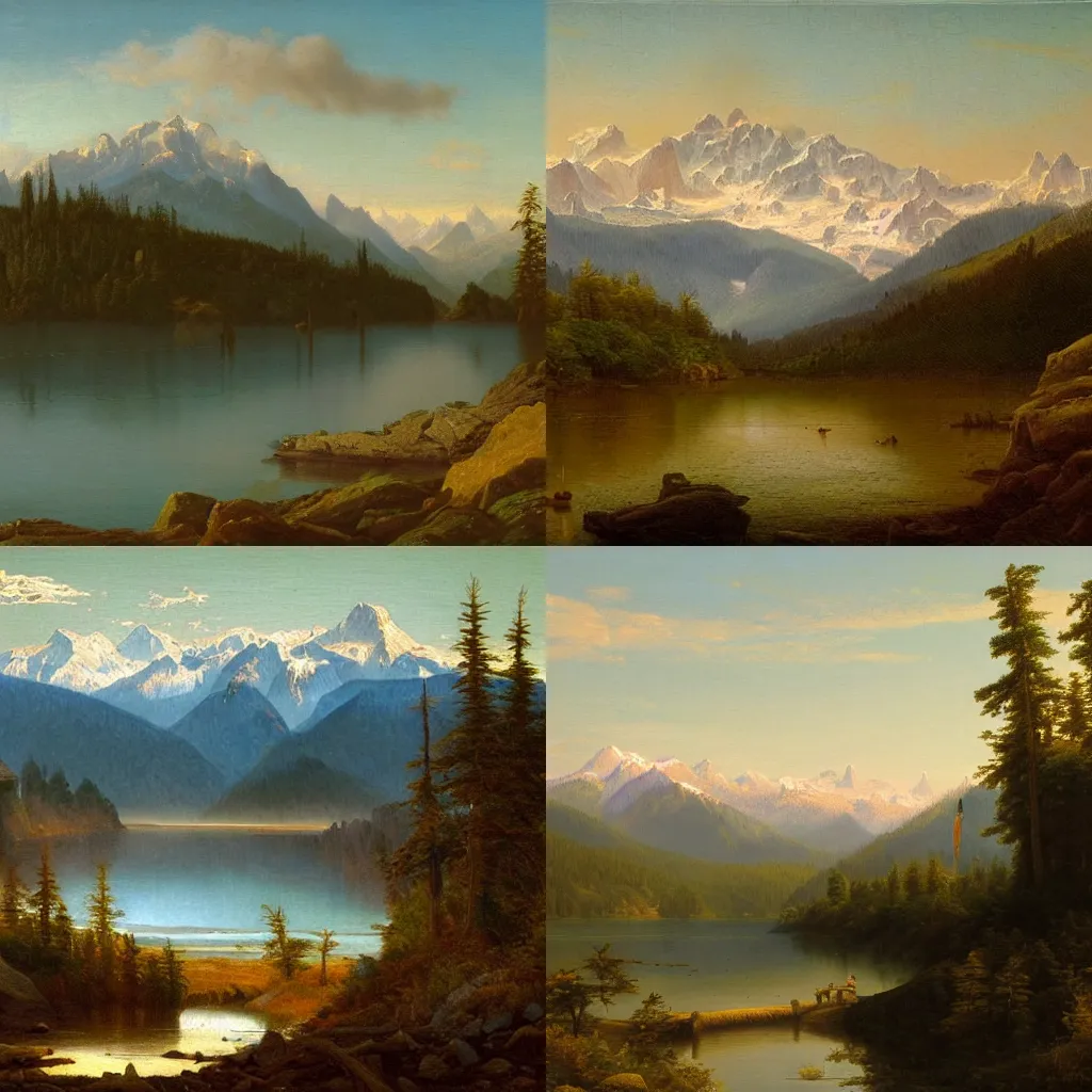 Prompt: the Olympic mountains, beautiful extremely detailed landscape painting in the style of 19th century Hudson River School of art