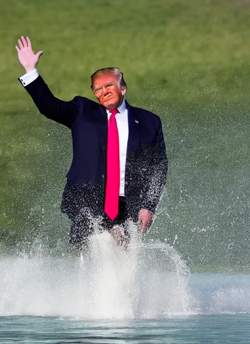 Prompt: trump jumping on water