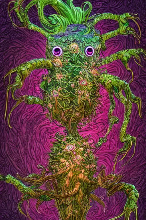 Image similar to creature sushi roots cactus elemental flush of force nature micro world fluo light deepdream a wild amazing steampunk baroque ancient alien creature, intricate detail, colorful digital painting radiating a glowing aura global illumination ray tracing