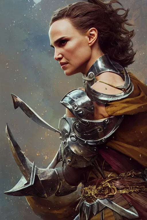 Image similar to natalie portman, legendary warrior, heroic, lord of the rings, tattoos, decorative ornaments, battle armor, by carl spitzweg, ismail inceoglu, vdragan bibin, hans thoma, greg rutkowski, alexandros pyromallis, perfect face, fine details, realistic shading photorealism