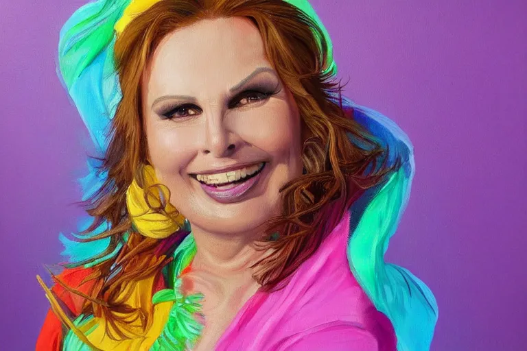 Image similar to A bright, happy painting of a Jennifer Saunders, beautiful, hyperrealistic, high-quality, professional, dramatic lighting, extremely high detail, trending on artstation