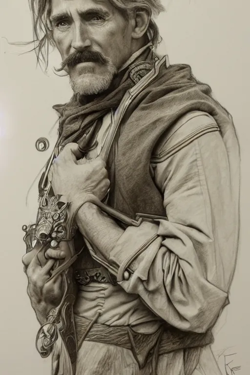 Prompt: hyperrealist pencil sketch of ken curtis as festus david malan and alphonse mucha, fantasy art, drawing, dynamic lighting, artstation, poster, volumetric lighting, very detailed faces, 4 k, award winning