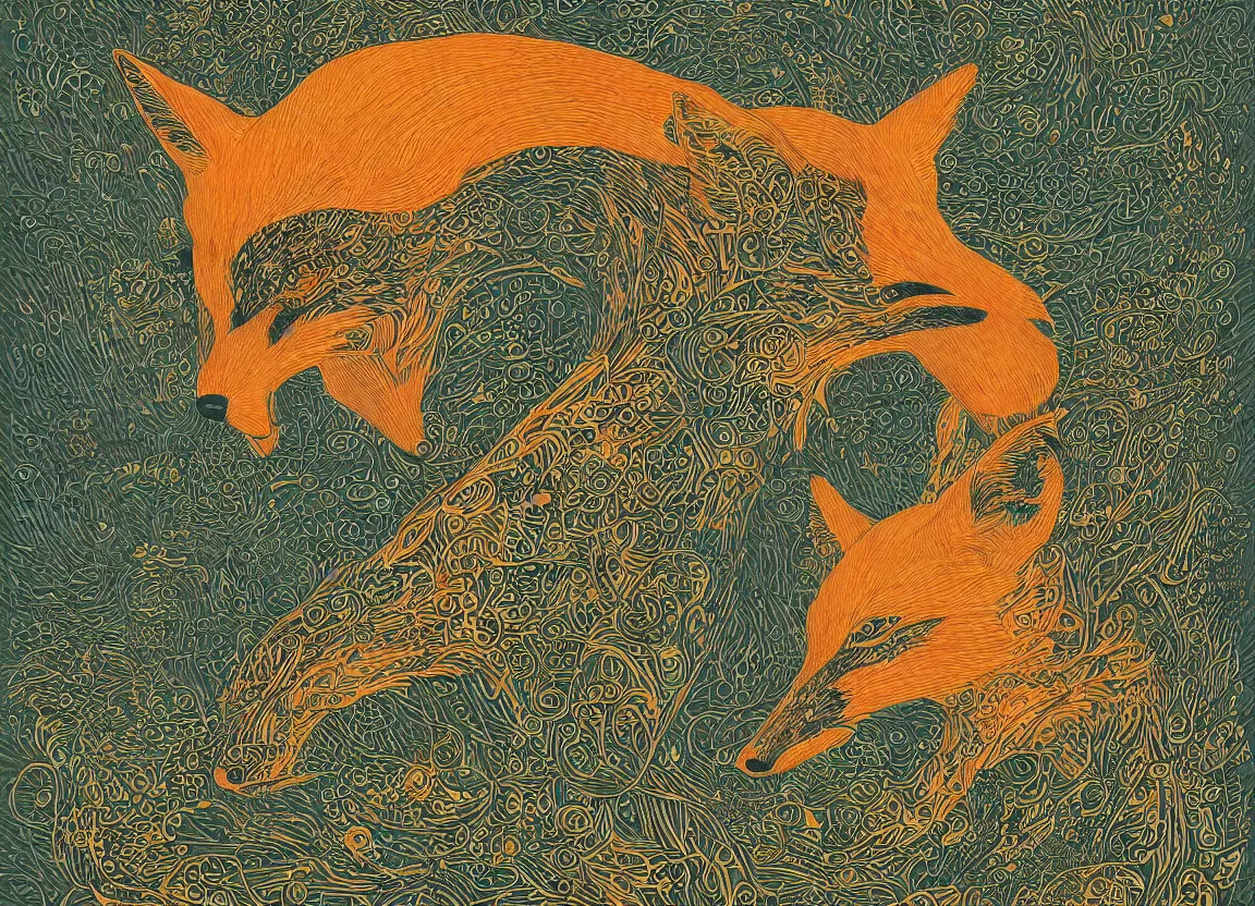 Prompt: a fox head by victo ngai, intricate