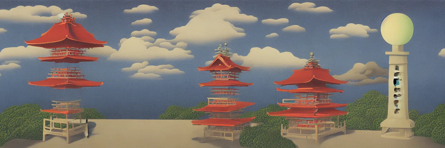 Prompt: japanese lantern and pagoda painting magritte