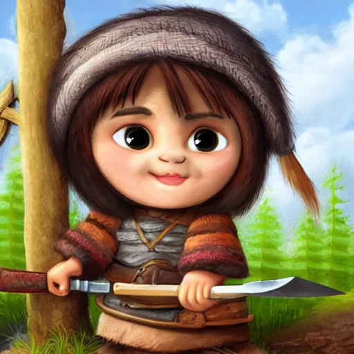 Image similar to bearded dwarf girl with axe, background bridge