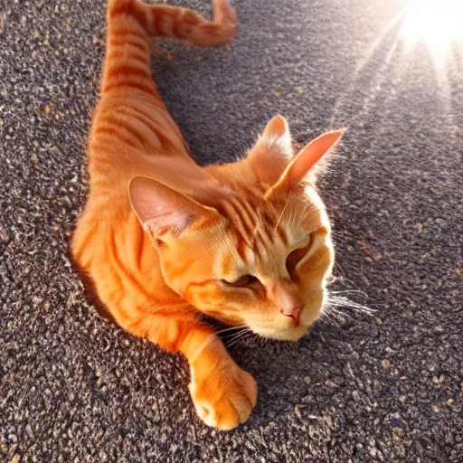 Prompt: an orange tabby cat lying in the sun