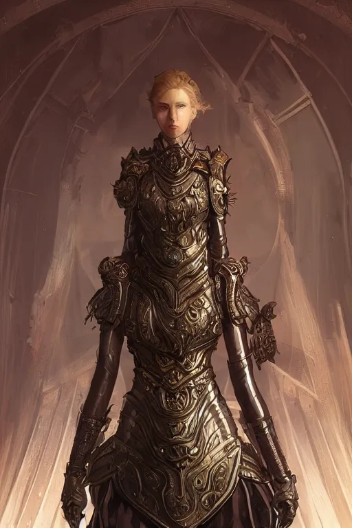 Image similar to portrait knights of Zodiac girl, metallic black and reddish reflected armor, in ruined Agora of Athens, ssci-fi, fantasy, intricate, very very beautiful, elegant, highly detailed, digital painting, artstation, concept art, smooth, sharp focus, illustration, art by WLOP and tian zi and alphonse mucha