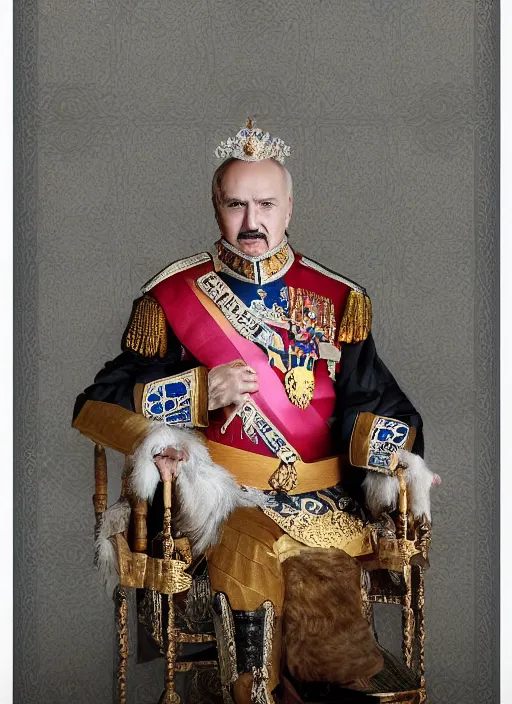 Image similar to digital portrait of emperor on throne looking like alexander lukashenko, slavic ethnicity style, photo realism