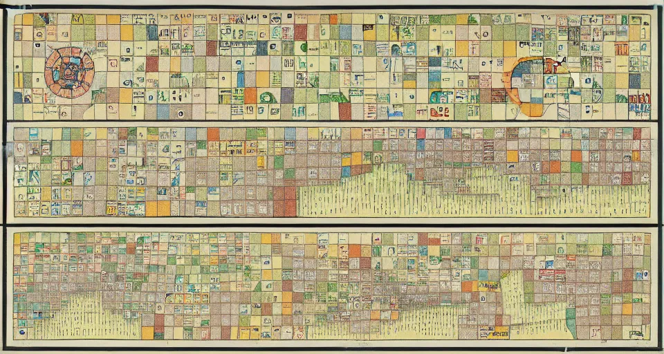 Prompt: isometric miniature map dashboard with time series charts, pie plots and other modern graphics, with small creatures on it. monografia by diego rivera and egon schiele