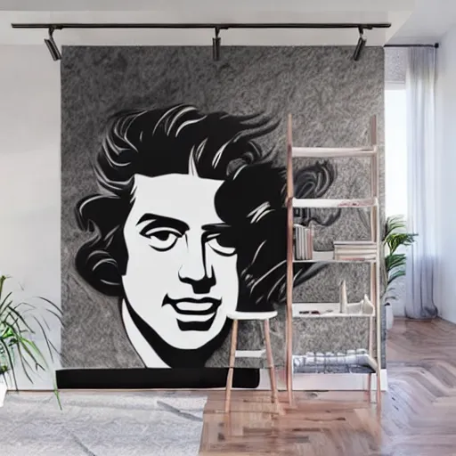 Image similar to Wall mural portrait of Jimmy Page, urban art, pop art, artgerm, by Roy Lichtenstein