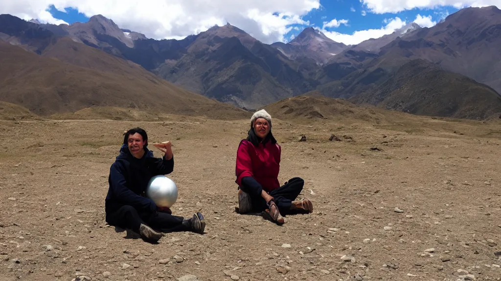 Prompt: sitting on a ball in the middle of the andes, i am a freak of nature,