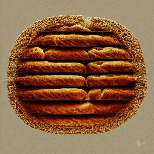 Prompt: reaction-diffusion pattern forming the silhouette of bread as an album cover