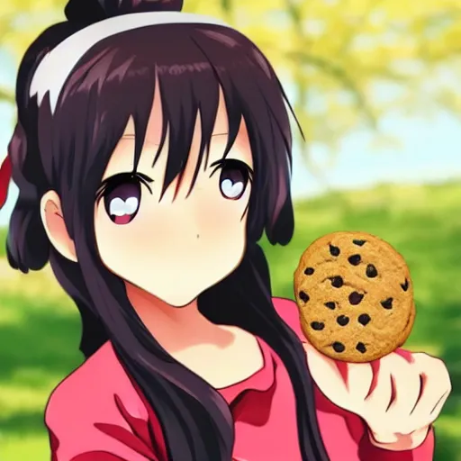 Image similar to anime girl with a chocolate chip cookie