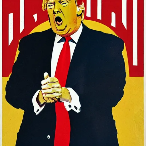 Prompt: Donald Trump depicted in an old style propaganda poster