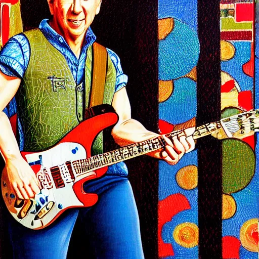 Image similar to portrait of mark knopfler, joyful, highly detailed painting by akira toriyama 8 k