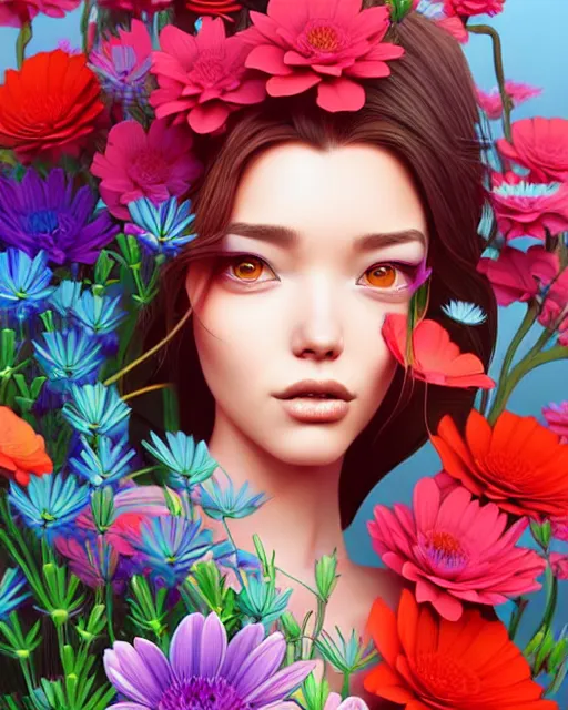 Image similar to richly detailed color illustration of a rotocoped-animation-of-flowers-flowing illustrated by Artgerm and Mina Petrovic and Timothy Kong and Marina Federovna. 3D shadowing