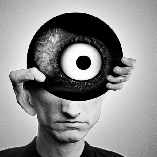 Prompt: man with giant eyeball for head