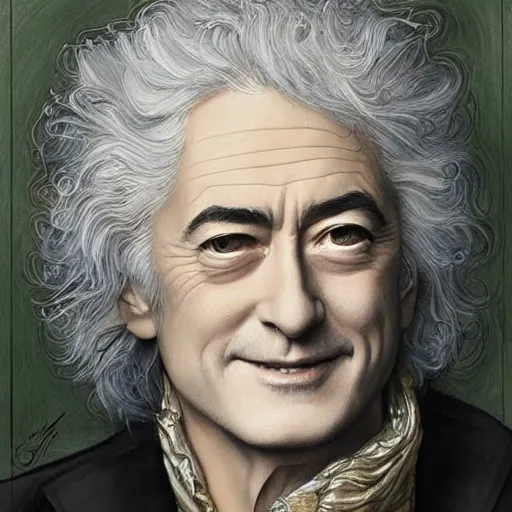 Image similar to amazing artgerm portrait of jimmy page in his 7 0 s as a preraphaelite painting, collaboration with j. scott campbell and artgerm with edward burn jones