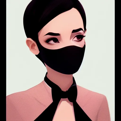 Prompt: rich young female in black tuxedo, scornful, disdainful, muted colors, matte print, pastel colors, 2d, ultra highly detailed, smooth, sharp focus, digital art, digital painting, fan art, elegant, artstation, head is centered, by Ilya Kuvshinov