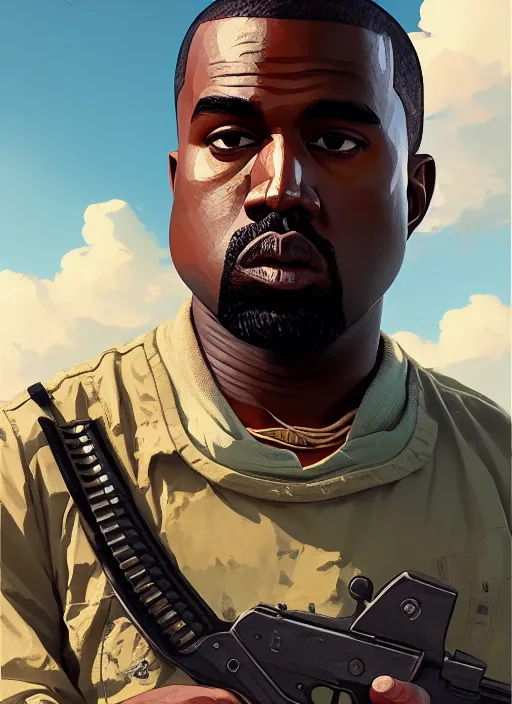 Prompt: highly detailed portrait kanye holding ak 4 7 in gta v stephen bliss unreal engine fantasy art by greg rutkowski loish rhads ferdinand knab makoto shinkai lois van baarle ilya kuvshinov rossdraws tom bagshaw global illumination radiant light detailed intricate environment