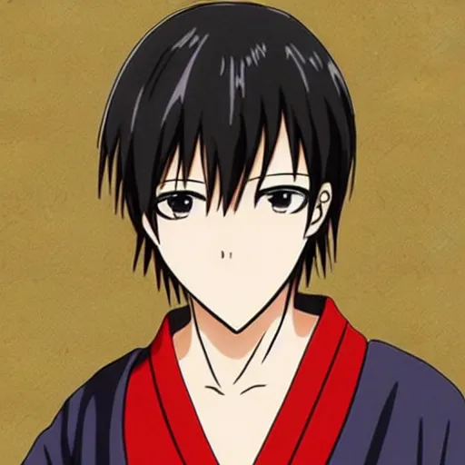 Image similar to Smooth Tan short hair, red eyes, lovely young man，Sougo Okita of Gintama is wearing a kimono,Doujin,Popular on Pixiv