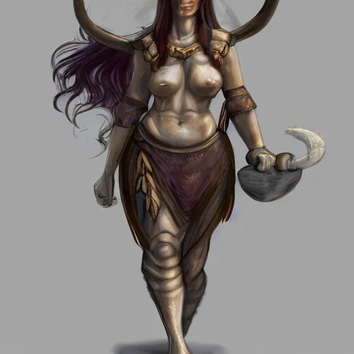 Image similar to fantasy portrait of a friendly female Minotaur mother, concept art