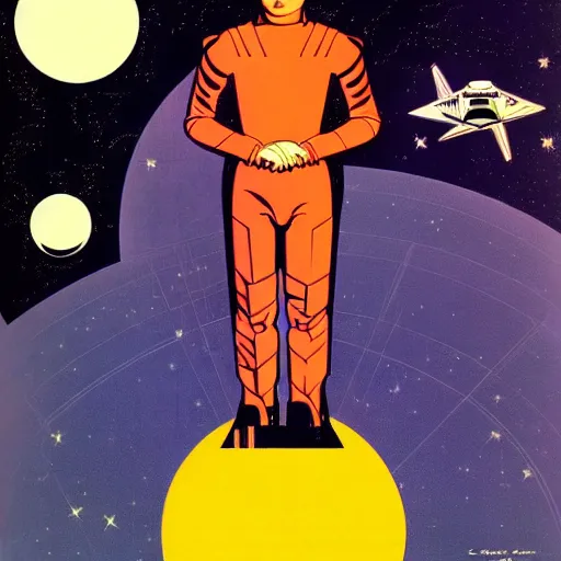 Prompt: legendary space warrior salman rushdie from the year 3 0 0 0, portrait by coles phillips