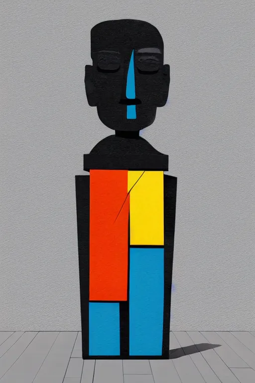 Image similar to cubist moai statue cutout digital illustration cartoon colorful beeple