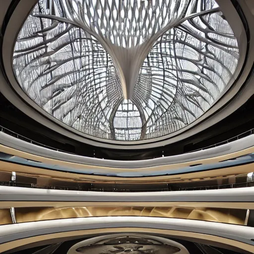 Image similar to extremely detailed ornate stunning beautiful futuristic museum interior by Zaha Hadid