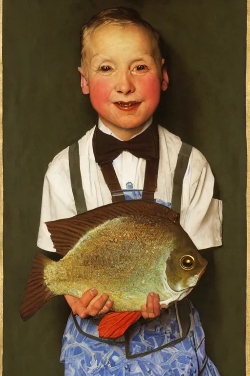 Image similar to a portrait painting of a fish. Painted by Norman Rockwell