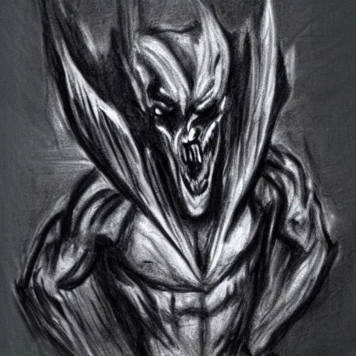 Prompt: happy demon charcoal sketch dark