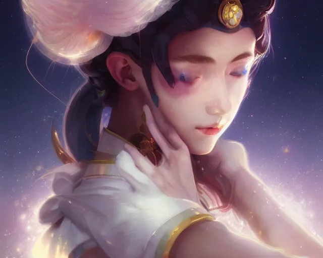 Image similar to photography of sailor moon, deep focus, d & d, fantasy, intricate, elegant, highly detailed, digital painting, artstation, concept art, matte, sharp focus, illustration, hearthstone, art by artgerm and greg rutkowski and alphonse mucha