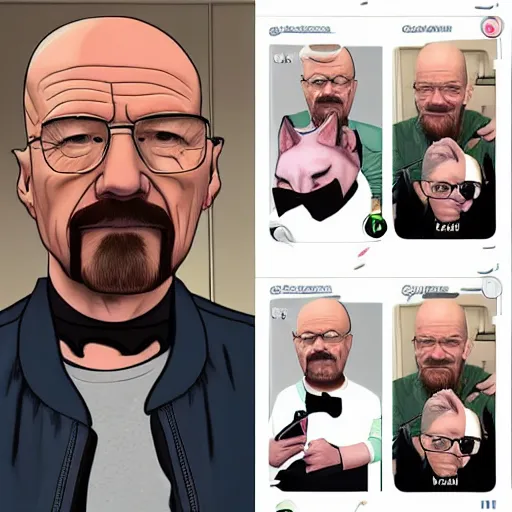 Image similar to Walter White with the dog filter, selfie, cute, snapchat, lighthearted, wholesome