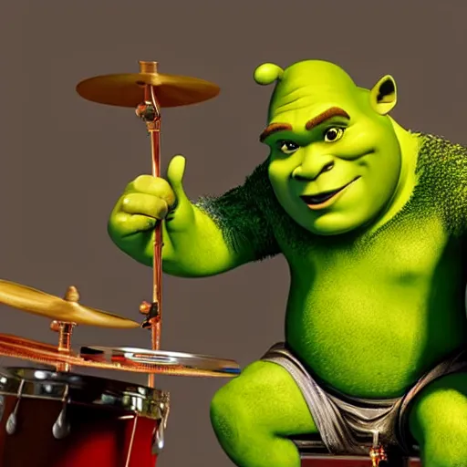 Prompt: shrek playing drums