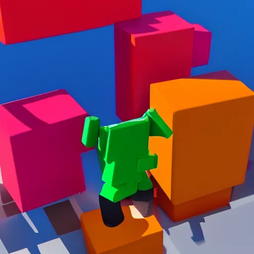 Image similar to high quality 3d render of dancing block figures looking like roblox figures, bright and fun colors, octane render, trending on artstation