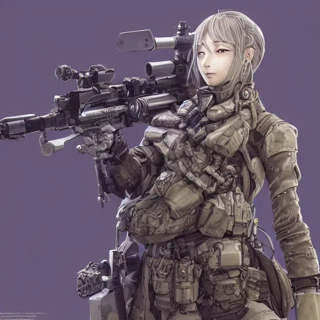 Image similar to the hyperrealistic portrait of lawful neutral female futuristic marine sniper as absurdly beautiful, gorgeous, elegant, young anime gravure idol, an ultrafine hyperdetailed illustration by kim jung gi, irakli nadar, intricate linework, bright colors, octopath traveler, final fantasy, unreal engine 5 highly rendered, global illumination, radiant light, detailed and intricate environment