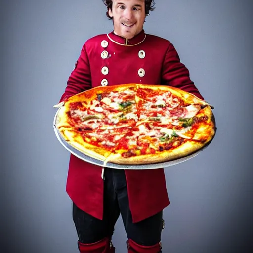 Image similar to adventurer with armor made of pizza,