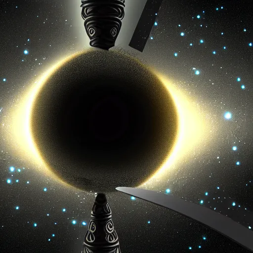 Image similar to concept art of a dagger made of black holes, black hole dagger, 8 k resolution